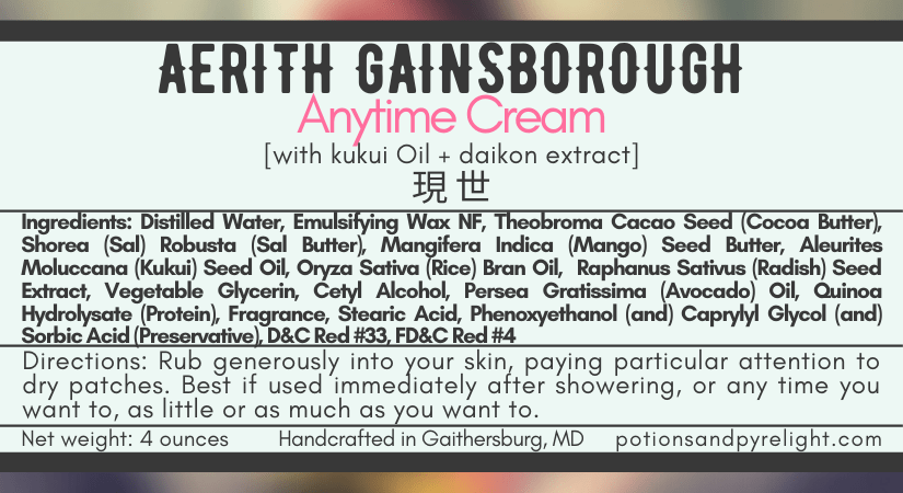 Aerith Gainsborough Anytime Cream - Potions & Pyrelight